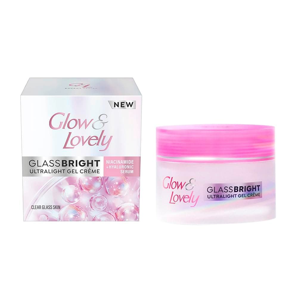 Glow and Lovely GlassBright Ultralight Gel Creme with Niacinamide, Hyaluronic serum|95% Clearer Glass Skin|Reduces Dark spots & Pigmentation|2X Radiance| Inspired by Korean beauty science | 23g