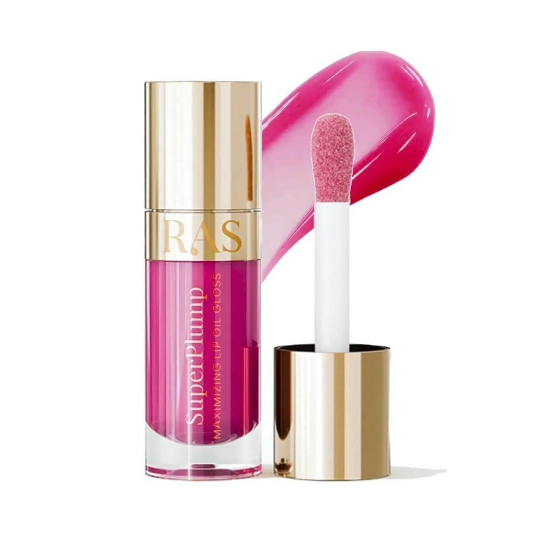 RAS Luxury Oils Hydrating 4-in-1 Super Plump Lip Oil Gloss, Balm, Plumper & Gloss with SPF 20 | Enriched with Natural Oils, Peptides & Hyaluronic Acid - Raspberry Glow