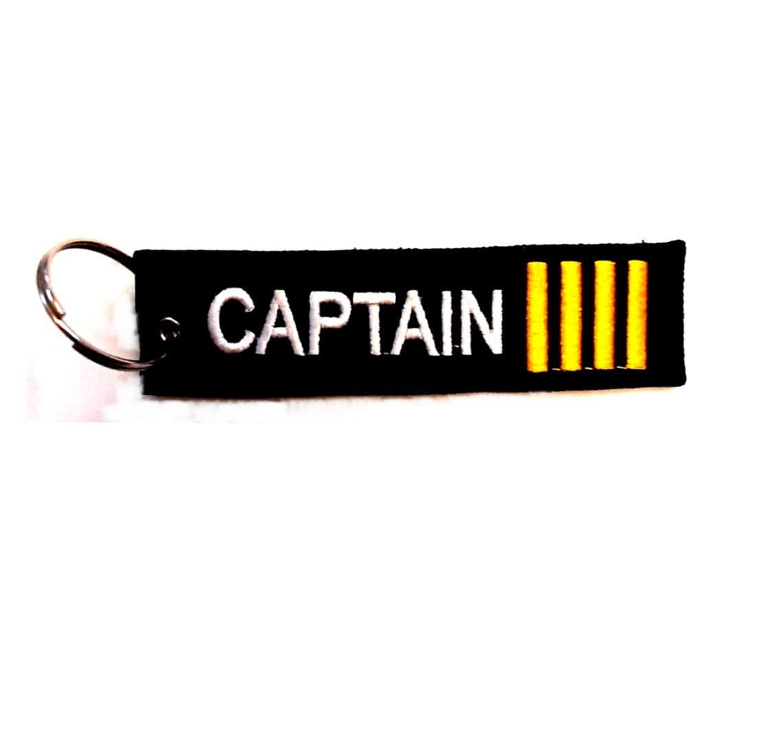 Pilot18 CAPTAIN IIII Black premium embroidery keychain in aviation theme for pilots and crew