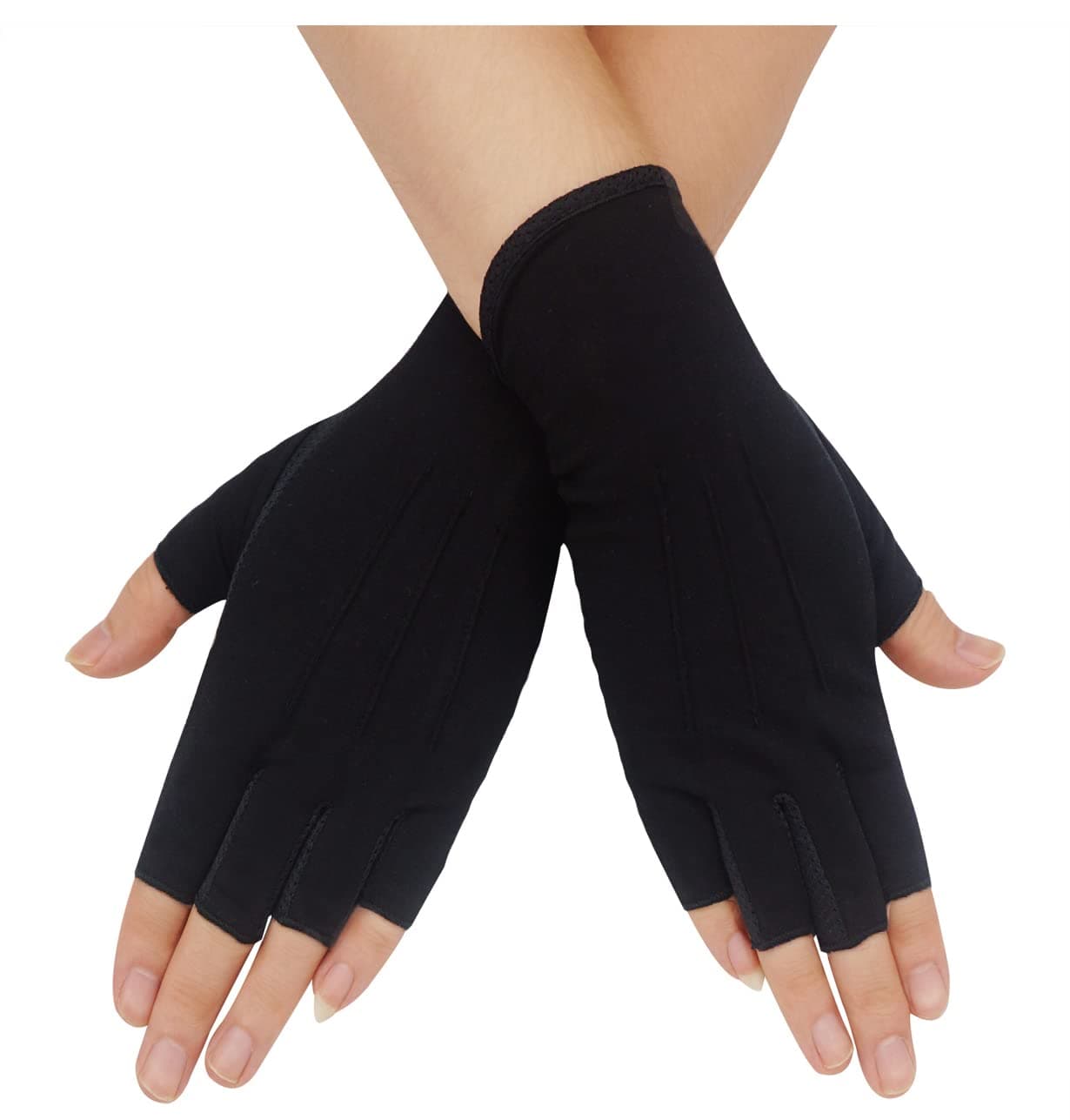 Bienvenu Mens Summer UV Protection Half Finger Outdoor Hiking Driving Cycling Riding Cotton Sunblock Gloves, Black