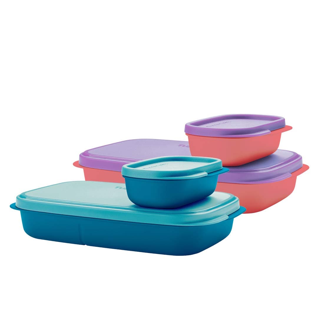 Tupperware Plastic Mylunch Liquid Tight Lunch Box - 2 pieces (590ml, Pink, Purple, Blue)
