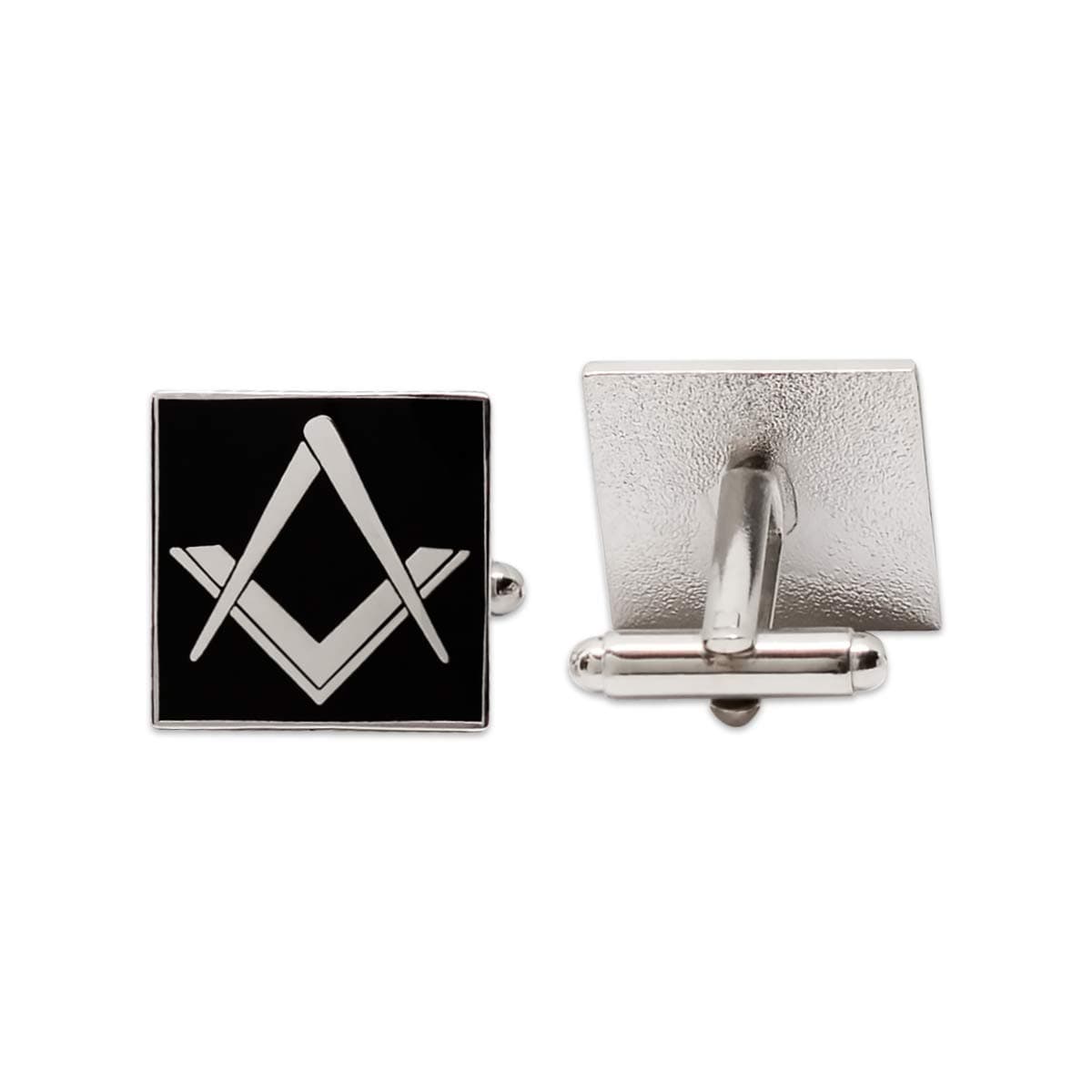The Masonic Exchange Masonic Square & Compass Square Black & Silver Cufflink Set - 3/4" Square