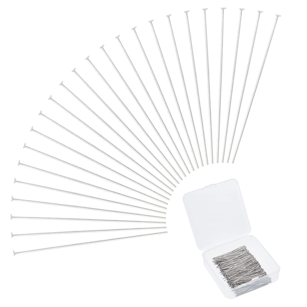 UNICRAFTALE 500pcs 50mm Stainless Steel Head Pins Flat Head Pins Eye Pins Findings Metal Earring Pins End Headpins for Jewelry Making DIY Craft with Container Head 1.5mm