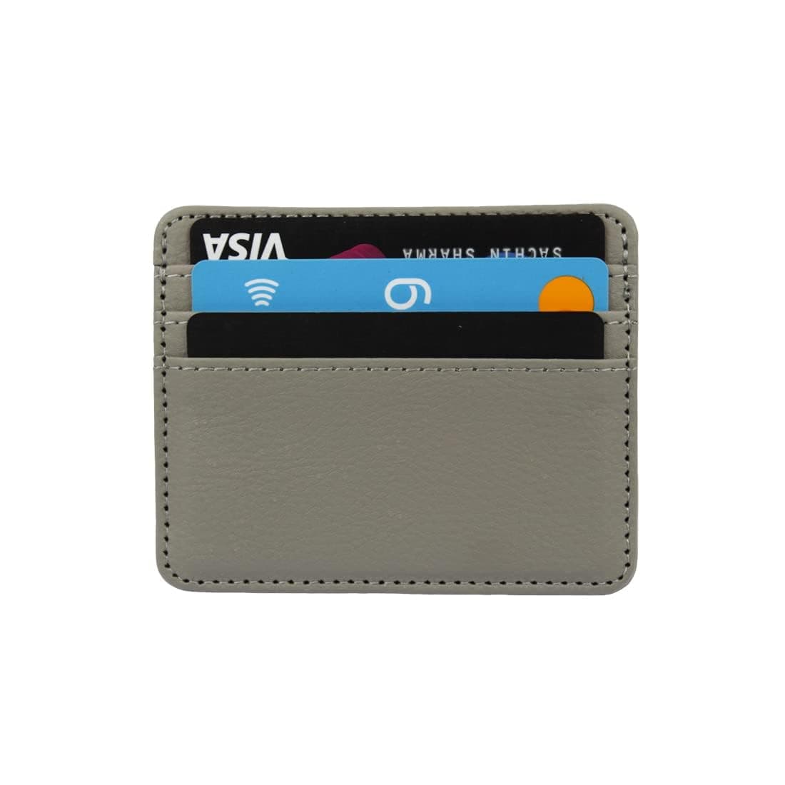 encELade Grey Slim Leather Debit/Credit with Cash Slots (Unisex) 4 Slots Card Holder