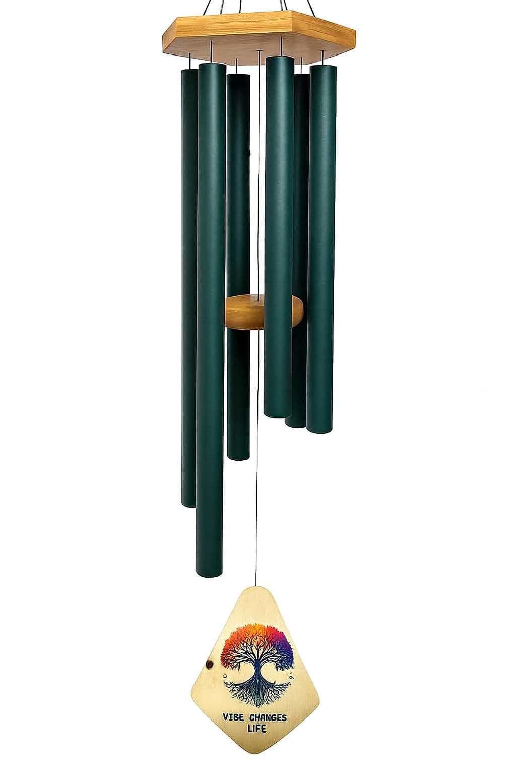 Paradigm Pictures 34 inch Big Wind Chimes for Home Balcony Positive Energy (Big Army Green Pipe Wood)