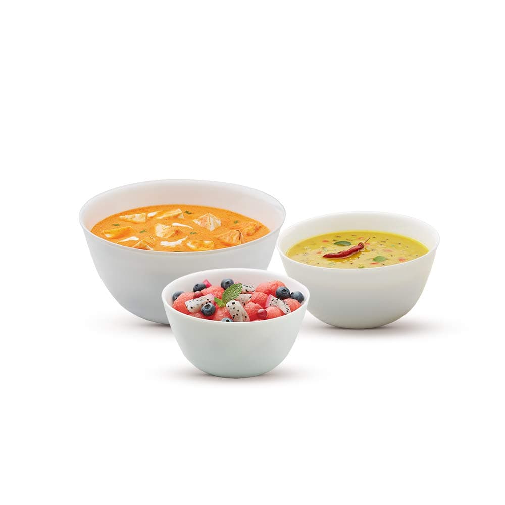 Larah by BOROSIL Opalware Solid Mixing Bowl - 500ml, 750ml, 1L, Set of 3, White