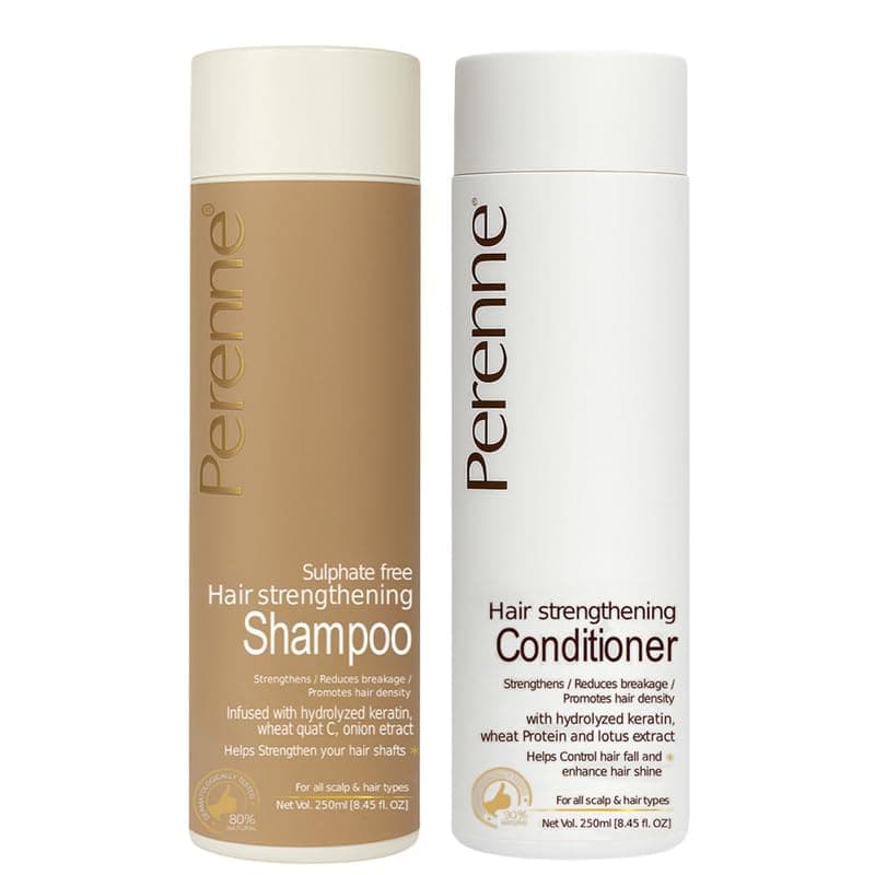 Perenne Anti Hairfall Kit | Hair Strengthening Shampoo + Conditioner | With Keratin, Onion & Wheat Protein | Reduces Hair Fall | Sulphate & Paraben Free | For All Hair Types | 250ml x 2