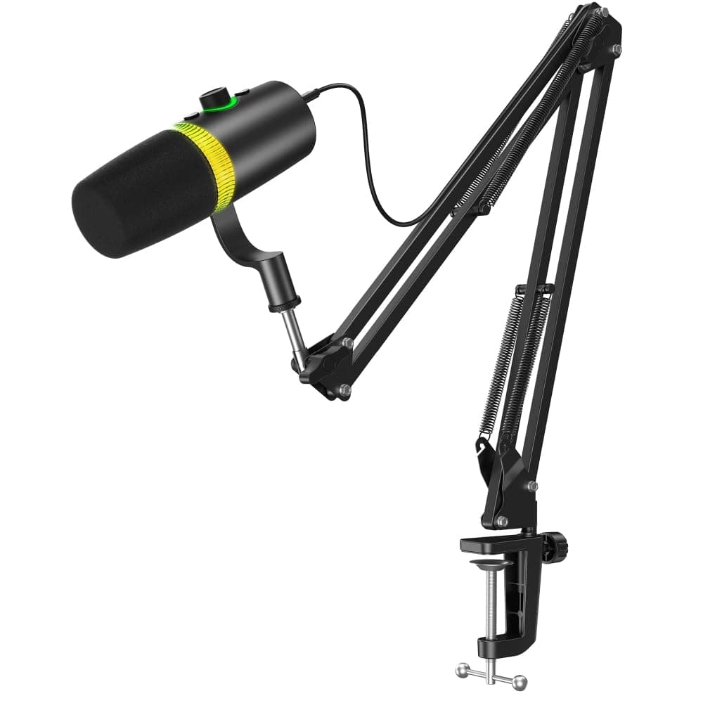 Digitek DM-701 USB Dynamic Microphone - RGB Professional Gaming Streaming Podcast Mic with XLR Output, Noise Reduction, Cardioid Pattern, 24-bit/96kHz, Desktop Stand with LED Lighting