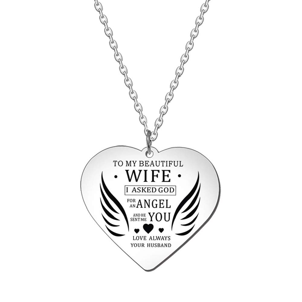 Yellow Chimes to My Beautiful Wife' Touching Love Message Stainless Steel Wife Pendant by Yellow Chimes Silver Plated Chain for Women (Silver) (YCFJPD-WIFEAGL-SL)