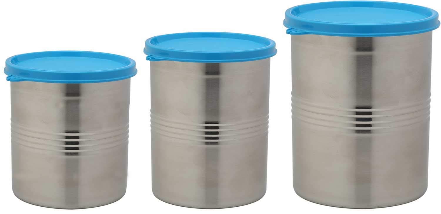 Signoraware Modular Steel Container Round 1000+1500ml+2000ml, Set of 3, Blue