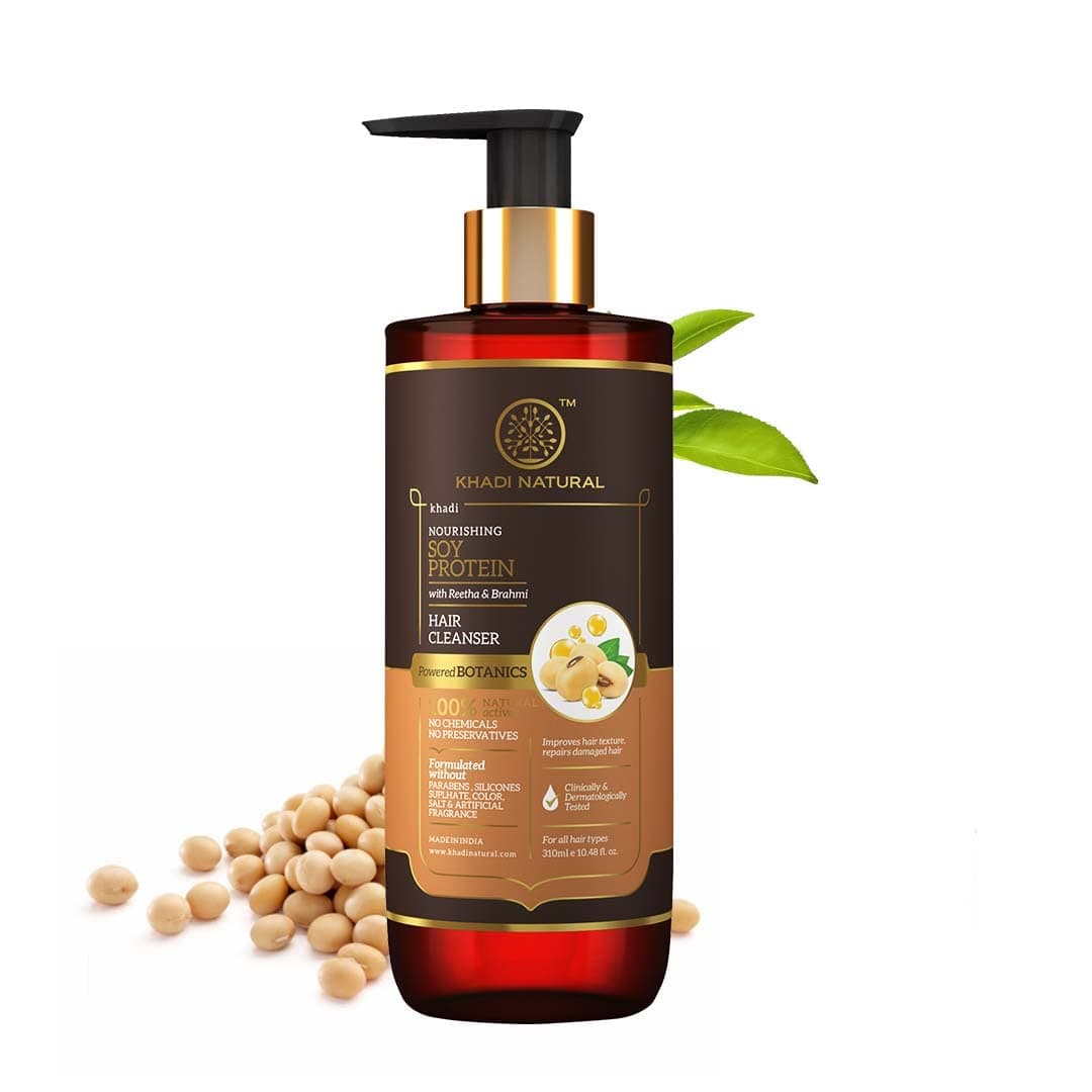 Khadi Natural Soy Protein Hair Cleanser Powered Botanics | Protein Enriched Herbal Shampoo for Hair Care | Helps Cleanse Scalp & Improve Hair Strength and Smoothness | Gentle Hair Care Formula | Suitable for All Hair Types | 310ml