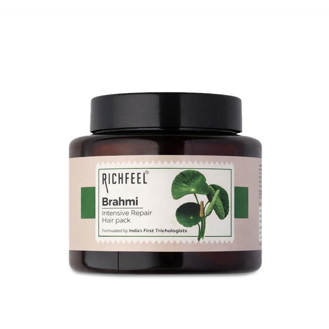 Richfeel Brahmi Intensive Repair Hair Pack | Controls Hair Fall | Treats Damage, Split Ends and Breakage | Deep Conditioning |Trichologist Formulated | 500g