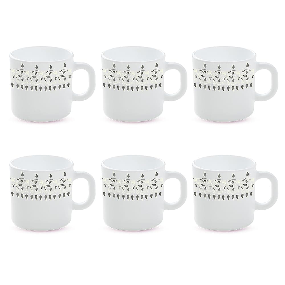 Larah by Borosil Pansy Opalware Mug, Set of 12 Tea/Coffee Mugs, 180 ml Each, Microwave & Dishwasher Safe, Crockery Set Ideal for Daily Use & Gifting, White
