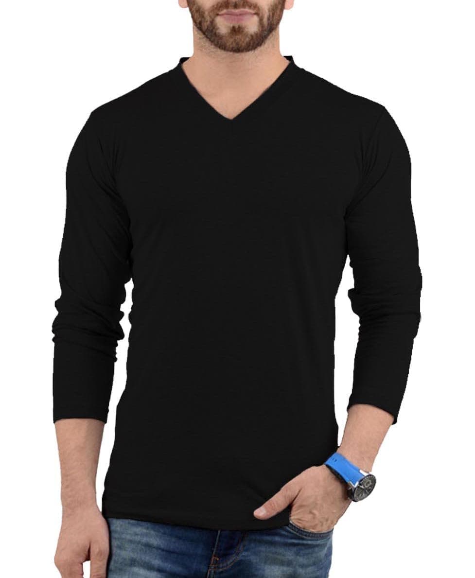 Decrum Long Sleeve Shirts for Men - Casual Soft Breathable Full Sleeves Mens V Neck T Shirts, Black, Large