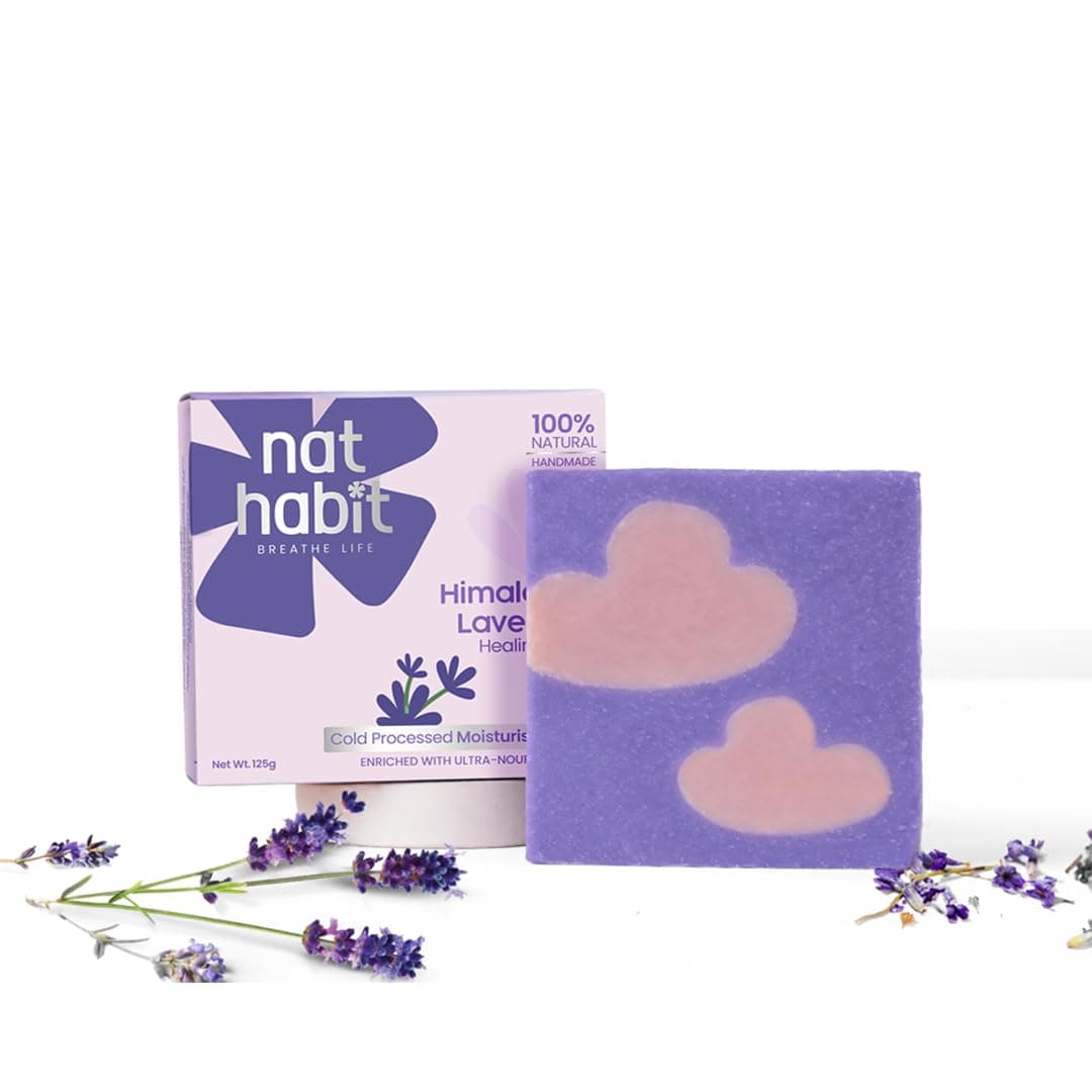 Nat Habit Cold Processed Himalayan Lavender Soap | Gentle, Non-Drying & Moisturising | Handmade | Natural | Sulphate & Paraben Free | Pack of 2 x 125g
