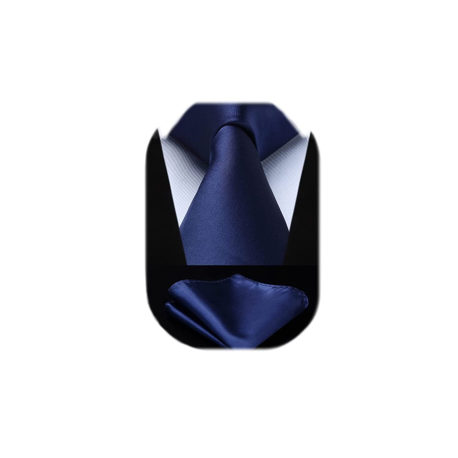 Mens Solid Navy Blue Tie Classic 3.4" width Necktie and Pocket Square Set with Gift Box by HISDERN