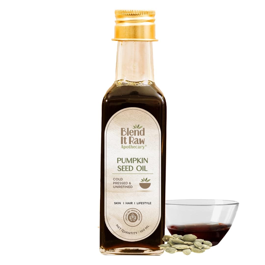 Blend It Raw Apothecary Pumpkin Seed Oil - Edible, Cold Pressed & Organic, 100ml | For Hair Regrowth | Ideal for Hair Oil, Skin Nourishment & Cooking | Glass Bottle