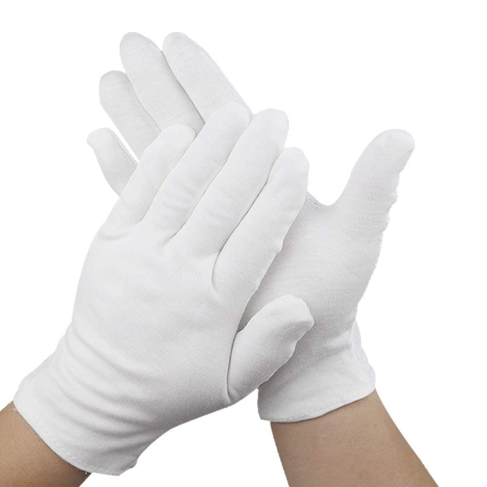 12 Pairs White Cotton Gloves Moisturizing Gloves for Women and Girls (M Size)