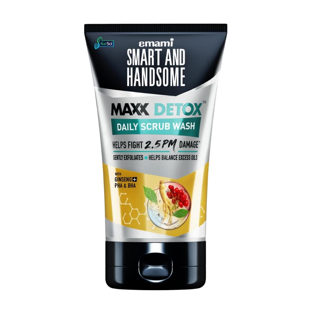 Smart And Handsome Maxx Detox™ Daily Scrub Wash | Fights 2.5 Pm Damage | Gently Exfoliates | Balance Excess Oil | With Ginseng To Revitalizes Dull Skin & Pha+Bha To Deep Cleanses Pollutants | 100g