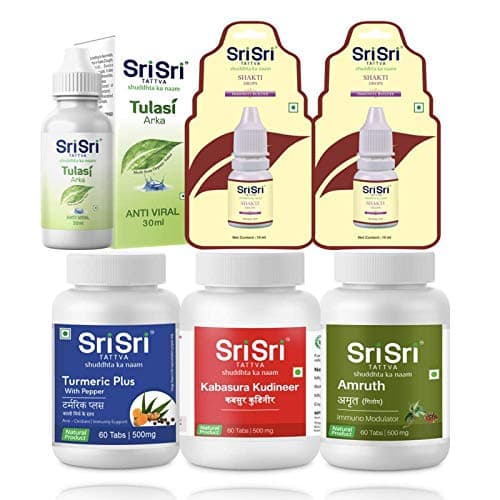 Sri Sri Ayurveda Tattva Immunity Building Kit (Tulsi Arka, Shakti drop-2, Turmeric Plus, Kabasura kudineer, Amruth)