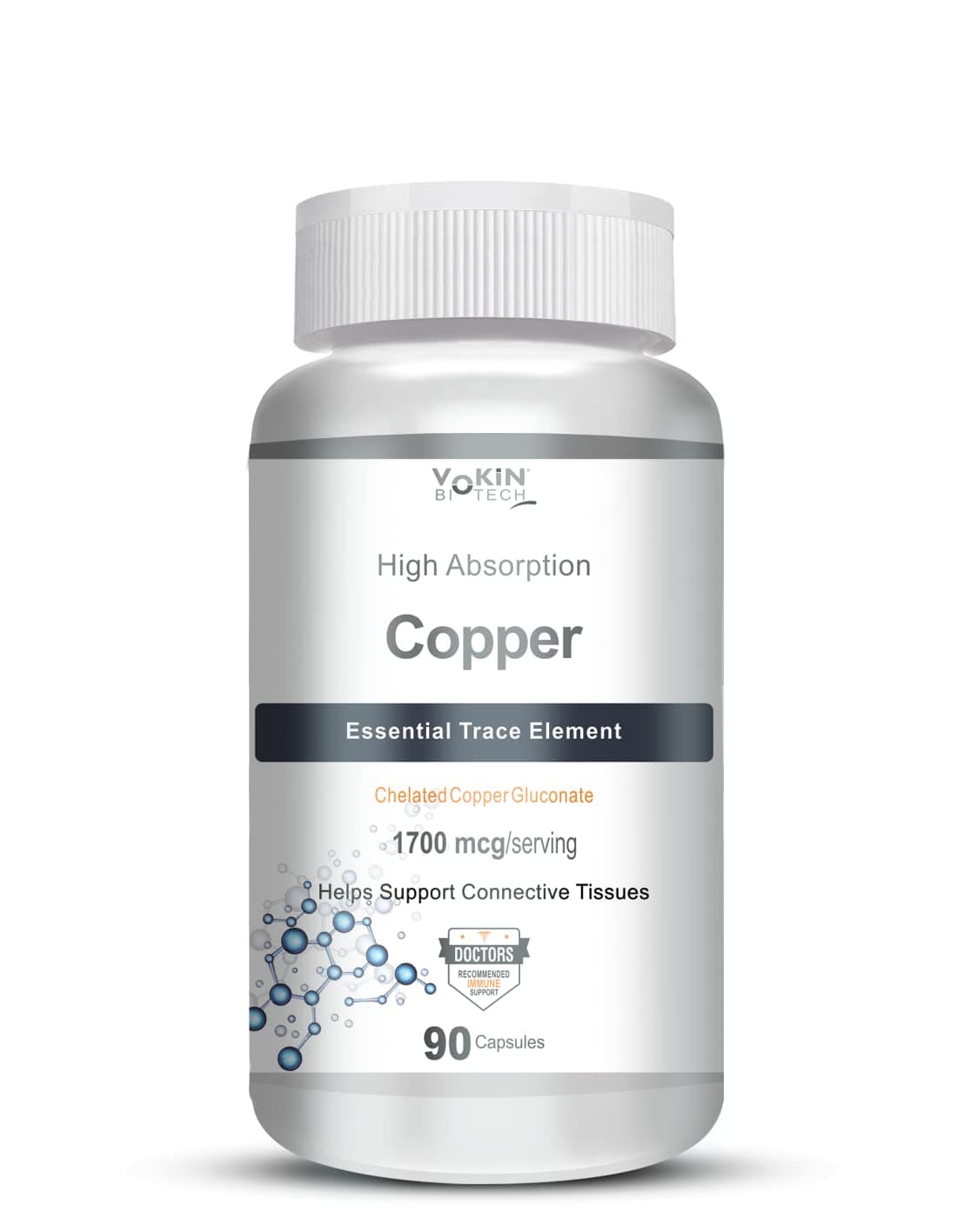 Vokin Biotech Chelated Copper Gluconate – Support Connective Tissues –1700mcg – 90 Capsules