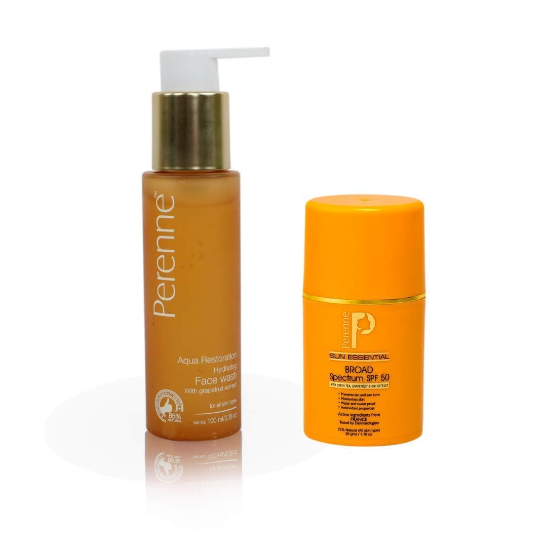 PERENNE Pack Of Sulphate Free Hydrating Face Wash And Broad Spectrum Sunscreen SPF50 PA++++(Combo Pack) For All Skin Types
