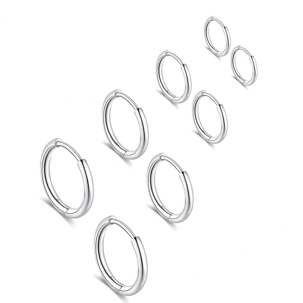 SANNIDHI® 4 Pairs Hoop Earrings for Women Men Stylish Stainless Steel 8mm 10Mmm 12mm 14mm Ear Rings Trendy Cartilage Surgical Hoops Earrings for Women Girls Men - Silvercolor