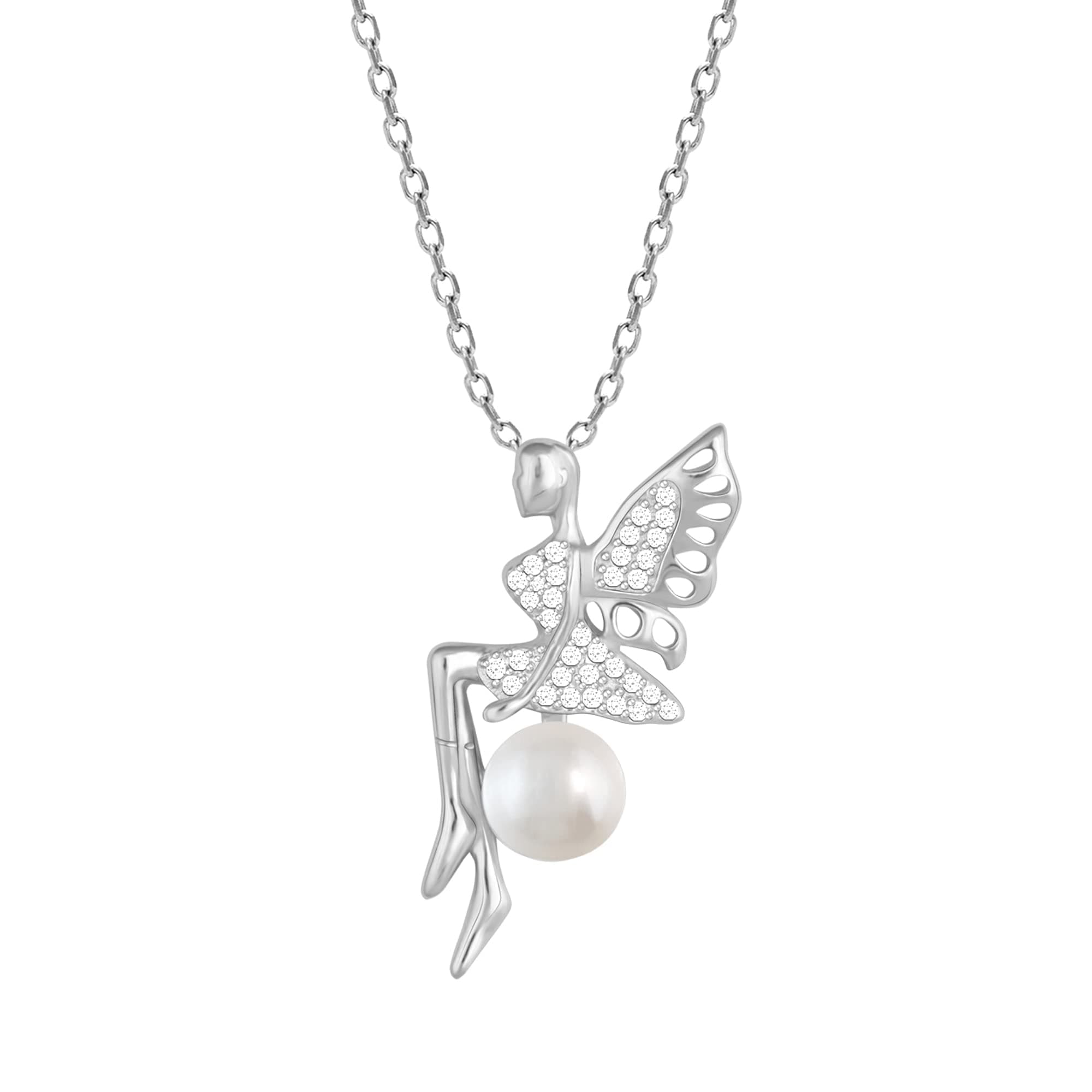 GIVA 925 Silver Love Angel Pearl Pendant With Link Chain | Gifts for Girlfriend, Gifts for Women and Girls |With Certificate of Authenticity and 925 Stamp | 6 Month Warranty*