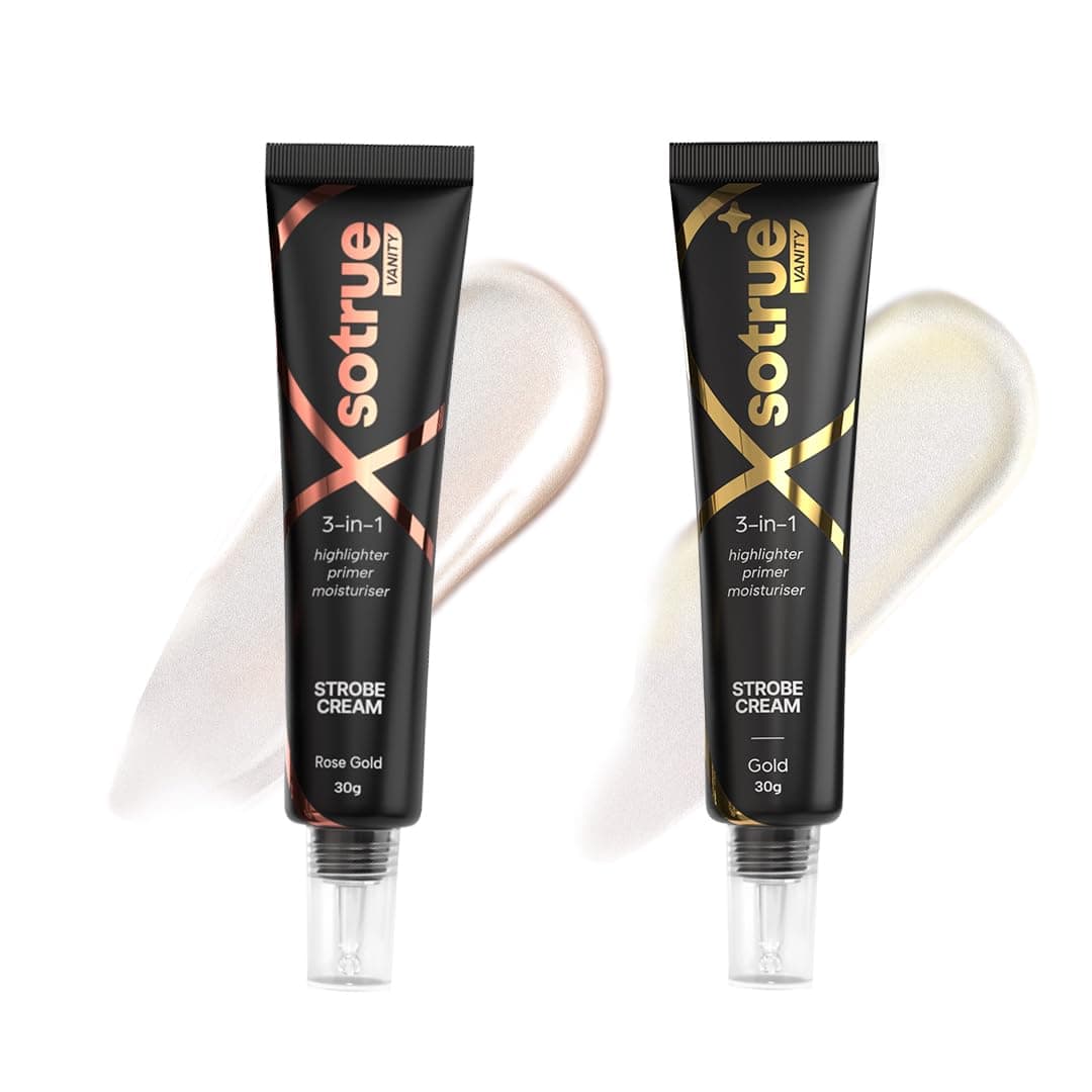 Sotrue Strobe Cream Combo Pack of 2, Rose Gold and Gold - 30gm Each | Primer + Highlighter + Moisturizer | Intense Hydration | Flawless Radiant Dewy Skin | Illuminating & Glowing Makeup Base