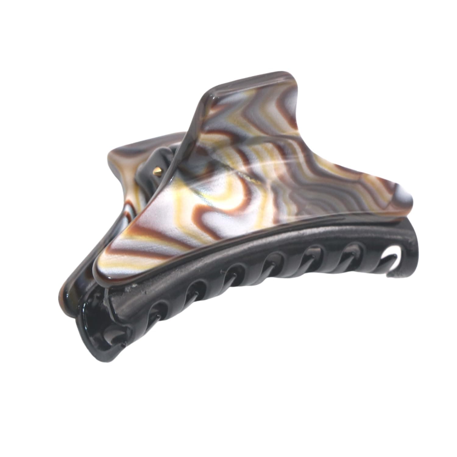 French Amie Skinny Onyx Silver Grey Handmade Celluloid Jaw Hair Claw Clip Clamp Clutcher with Inner Teeth