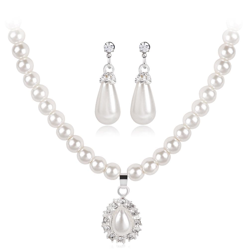 Shining Diva Fashion Women Latest Stylish Design Fancy Pearl Necklace Jewellery Set (15463s)
