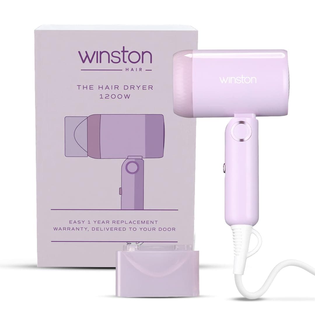 WINSTON Ionic Foldable Hair Dryer - 1200W | Compact, Foldable, and Damage-Free Drying Blow Dryer with Low Noise & Overheat Protection - 1 Year Warranty (Purple)