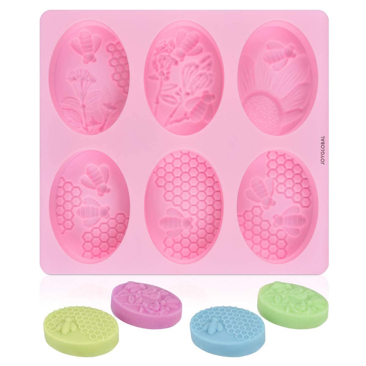 JoyGlobal Silicone 6 Cavity Oval Honeybee Honeycomb Shape Soap Mould (Output Weight Approx: 80-85 Grams)