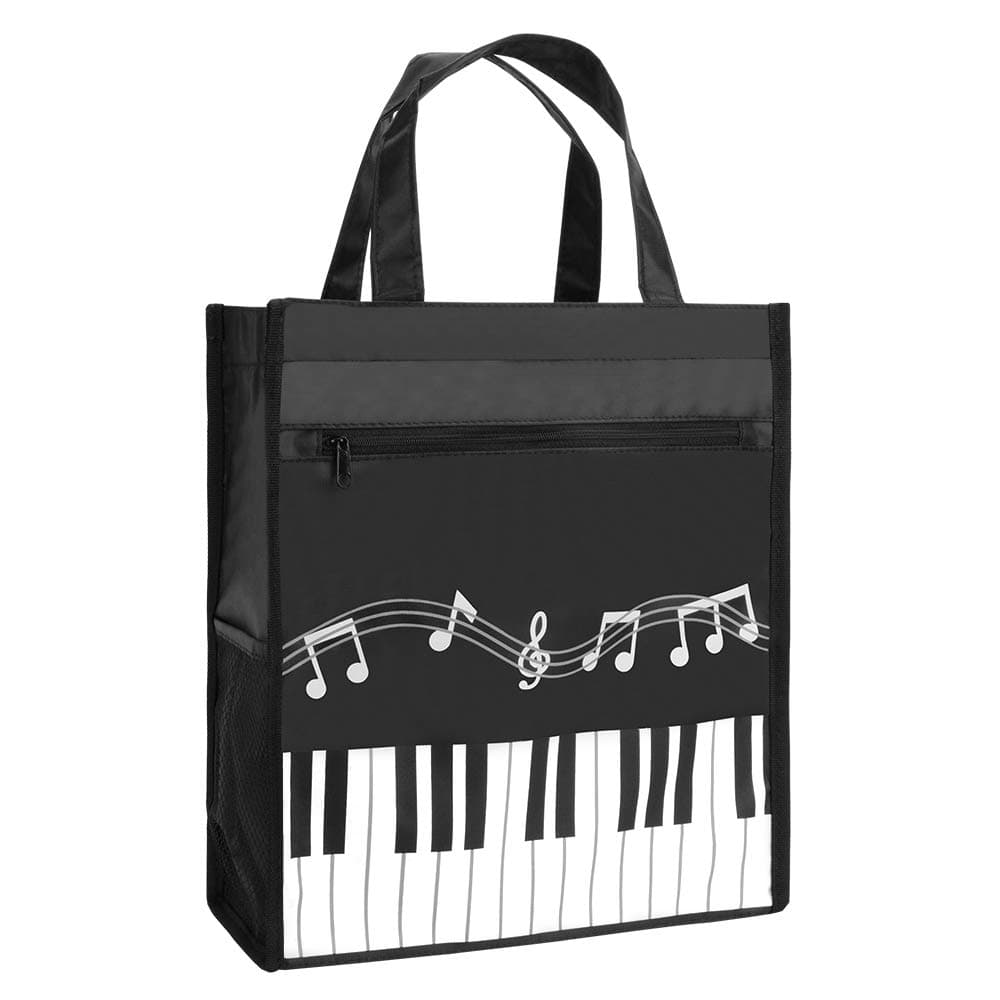 Rinastore BestSounds Piano Keys Music Waterproof Oxford Cloth Handbag Tote Shopping Book Bag Gift for Kids & Students (Black), Black-large-1, Black-Large-1