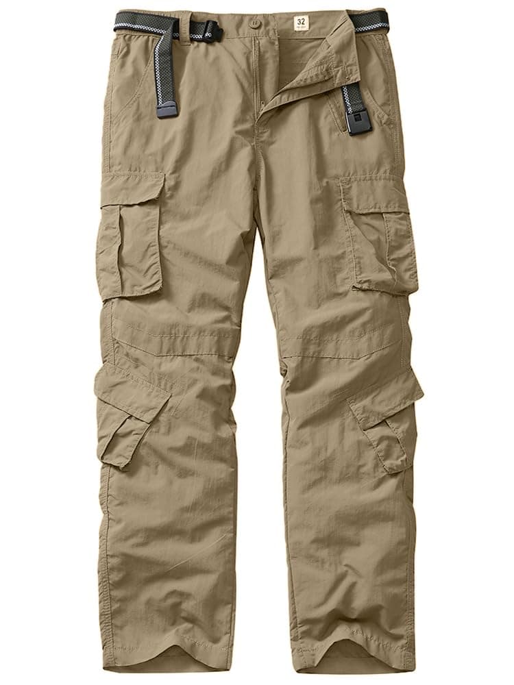 linlon Men's Outdoor Casual Quick Drying Lightweight Hiking Cargo Pants with 8 Pockets, Quick Dry Khaki, 32
