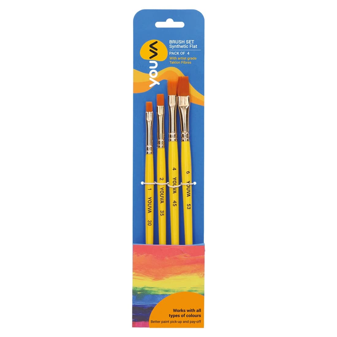 Navneet Youva | Synthetic Flat Brushes for Pro Students and Artists | Set of 4 | Pack Contains - Brush No. 1, 2, 4 & 6