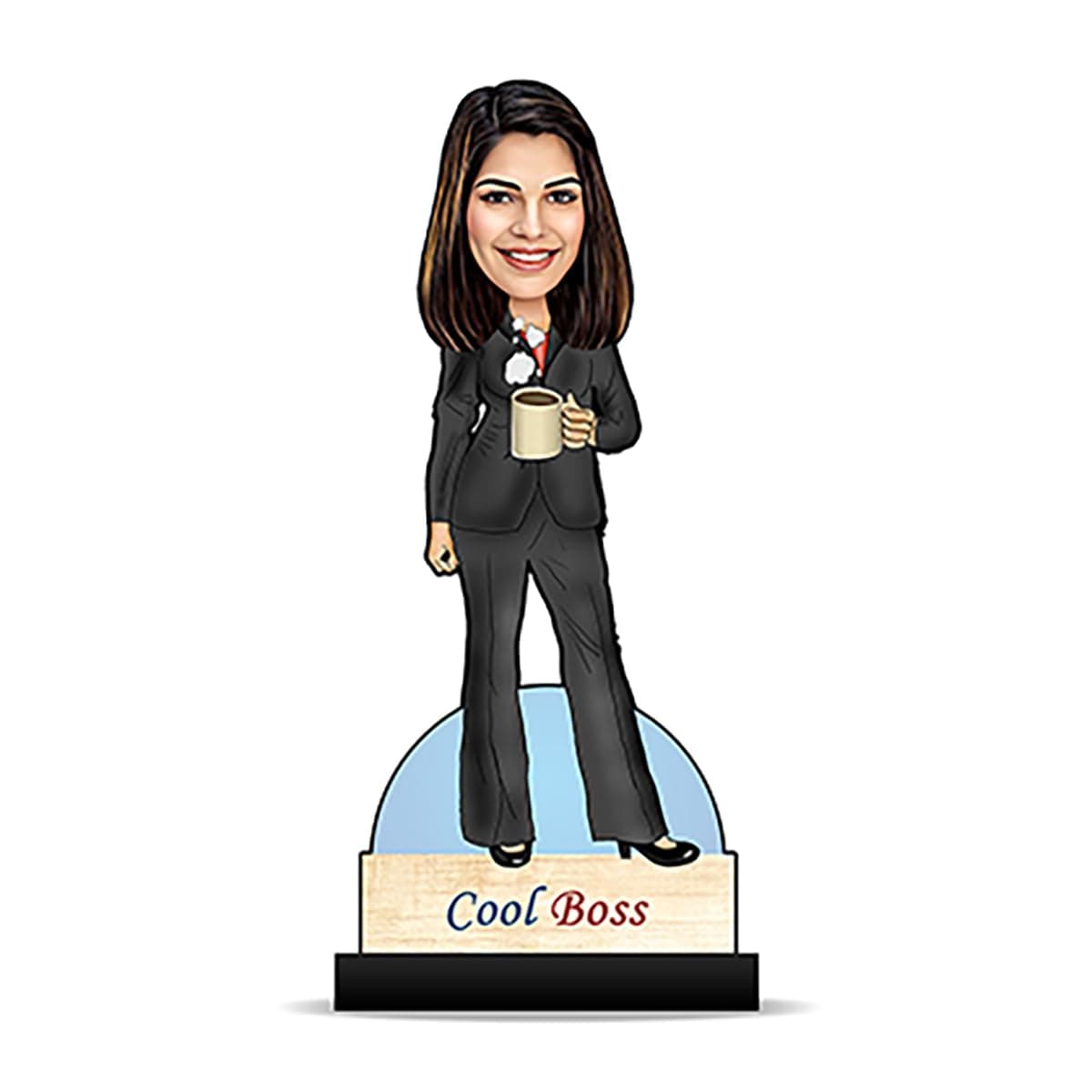 Foto Factory Gifts Caricature Personalized Gifts for Lady with Coffee (Wooden 8 inch x 5 inch Multicolour) CA0114