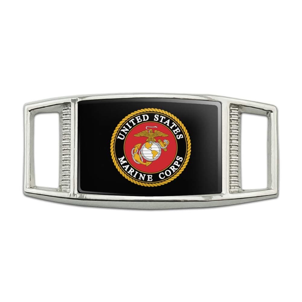 Marines USMC Emblem Black Yellow Red Officially Licensed Rectangular Shoe Shoelace Shoe Lace Tag Runner Gym Charm Decoration