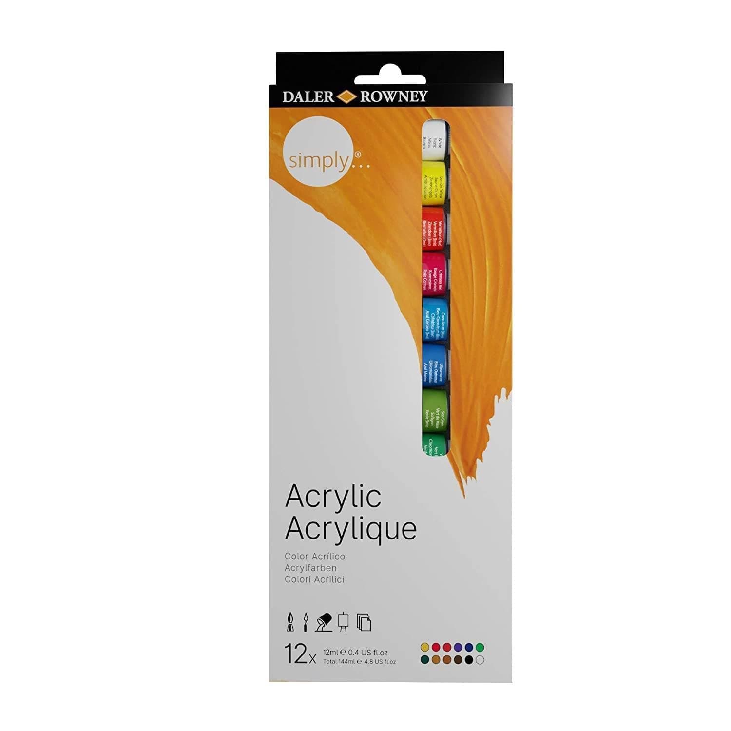 Daler-Rowney Daler Simply Acrylic Set 12 x 12ml Tubes