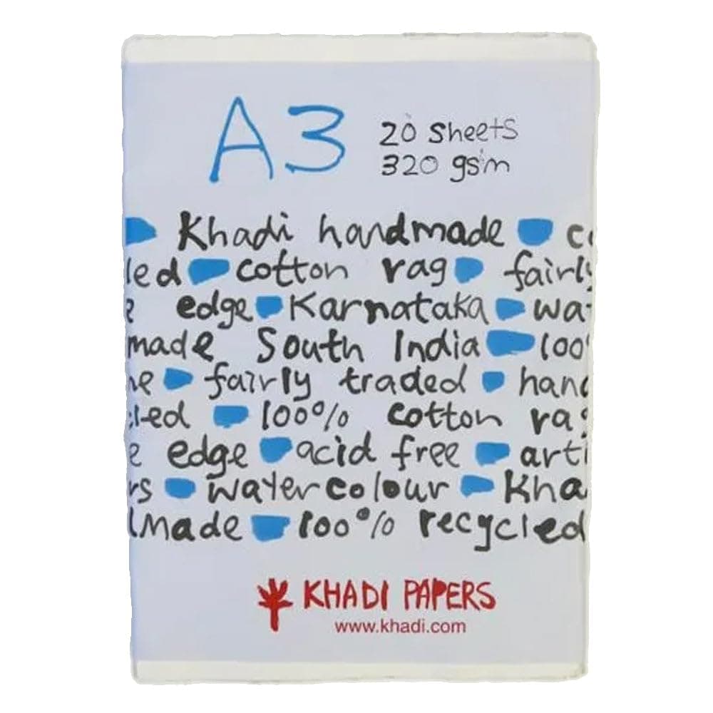 KHADI PAPERS A3 Size Handmade White Rag Paper (320 GSM, Rough Texture, 30 x 42 cm) - Pack of 20 Sheets