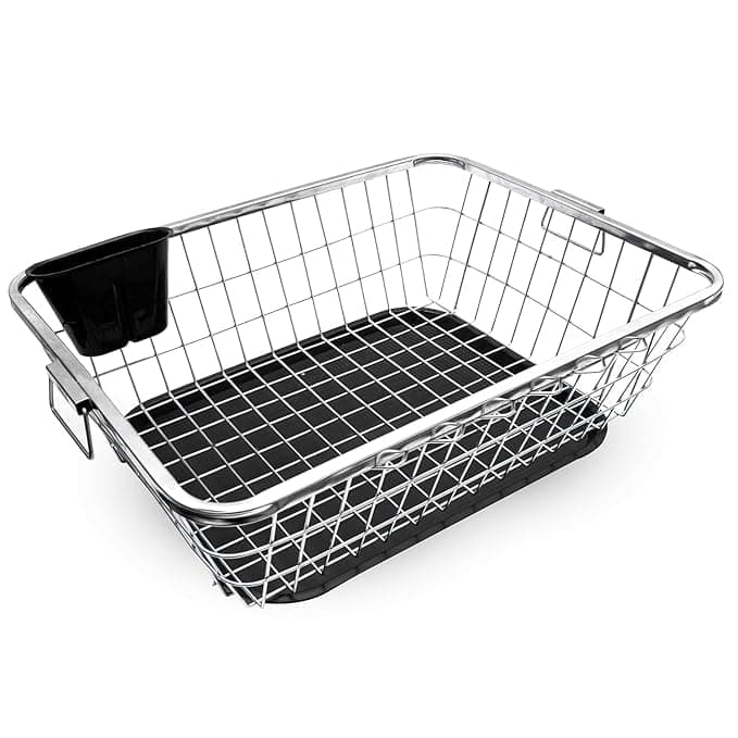 SR Stainless Steel Basket for Utensils Dish Drainer Kitchen Organizer | After Wash Utensils Basket/Dish Drying Rack Suitable for All Utensils, Crockery, Plates & Bowl with Spoon Holder (22x16x9 in)