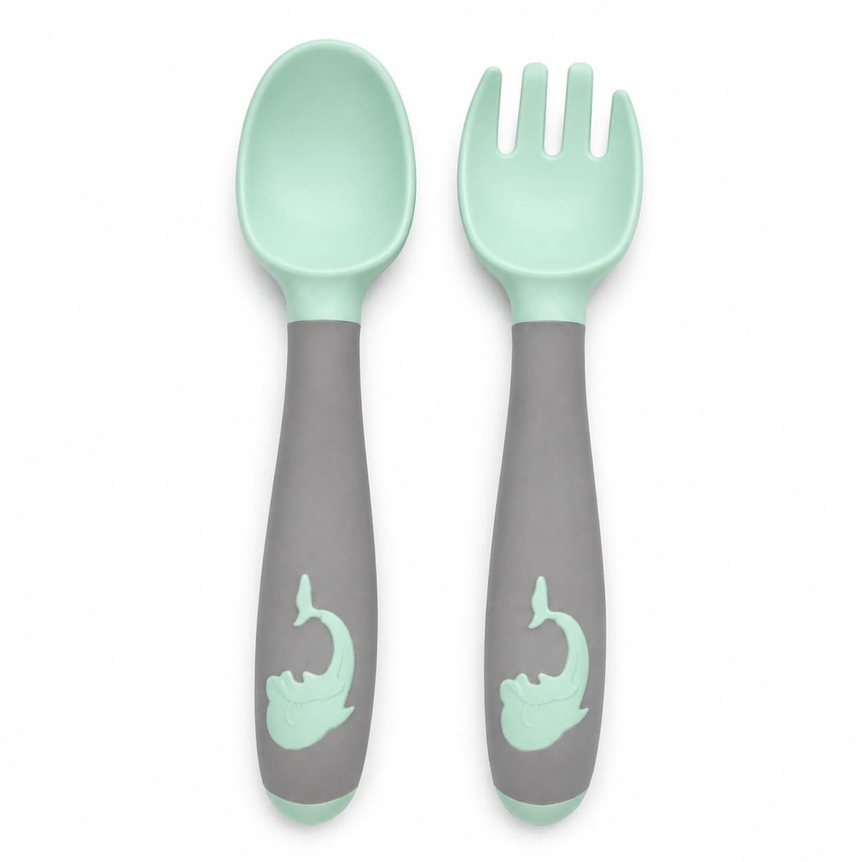 Tütots Flexible Spoon and Fork Set, Soft Baby Utensils, Pack 2 Green