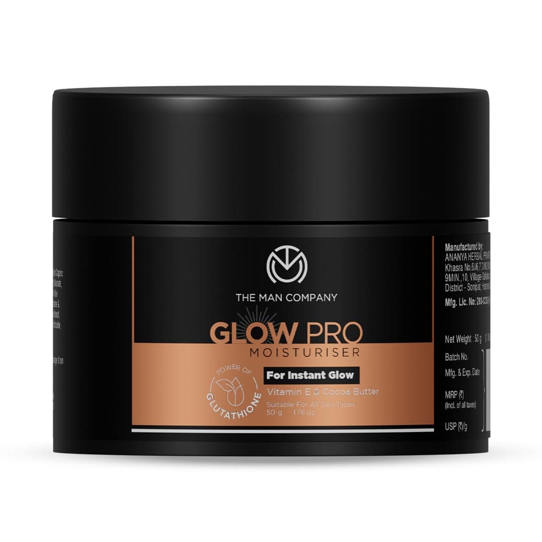 The Man Company Glow Pro Non-Sticky Daily Moisturizer for Face | Moisturizes, Hydrates with Glutathione, Vitamin E & Cocoa Butter | Face Moisturizer Cream for Man - 50 gm