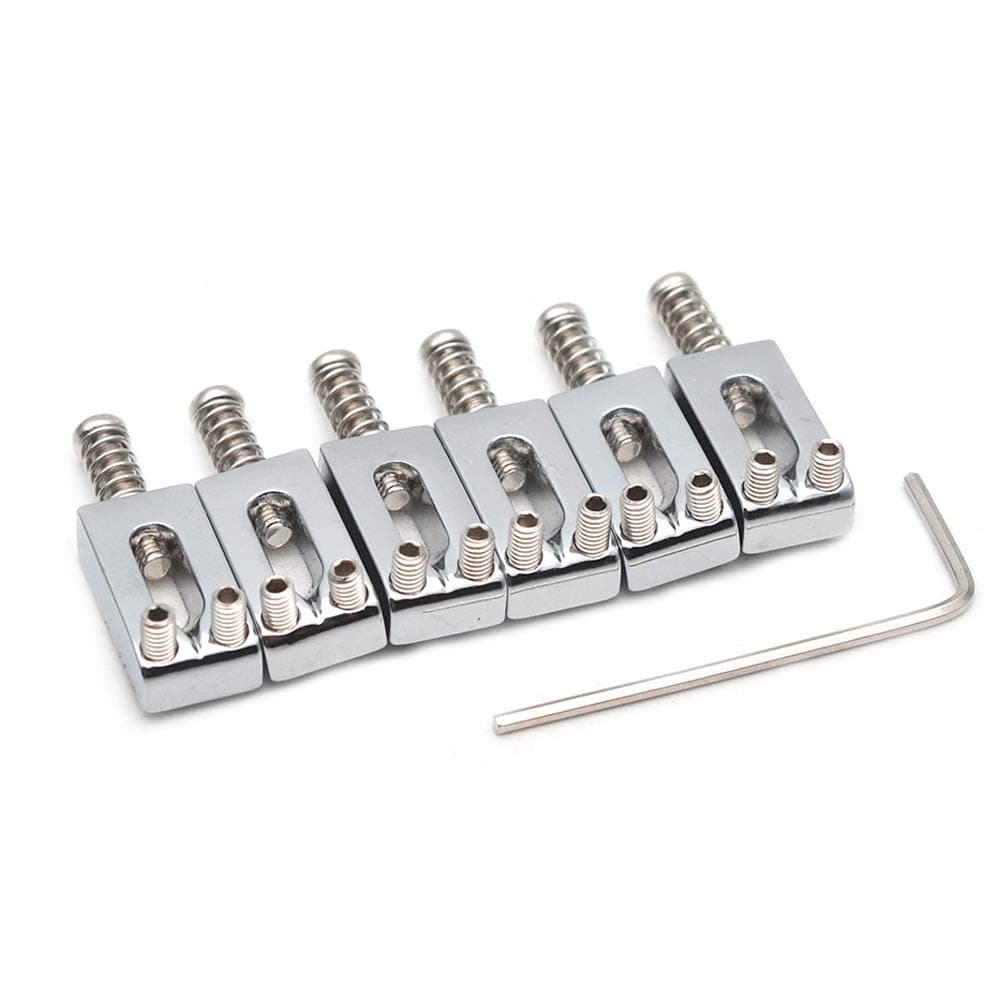 SAPHUE Guitar Bridge Saddle with Spring Screws Wrench Tremolo for Fender Strat Stratocaster Tele Telecaster Electric Guitar Replacement Parts Accessories 6Pcs Bridge Saddles Silver
