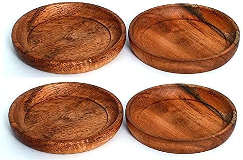 Webhushi's 4 Piece Set, Natural Acacia Wood Coasters, Set of 4