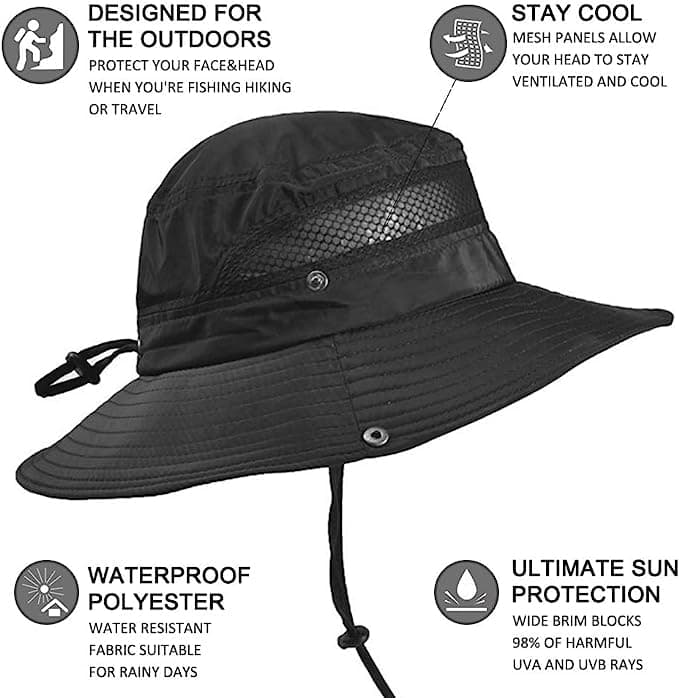 Alexvyan Round Crown Hat Sun Visor Hats for Men Wide Brim Summer Cap for Boys UV Protection Breathable Casual Beach Hat, Safari Hat Sun Protection Cap for Gent-2024