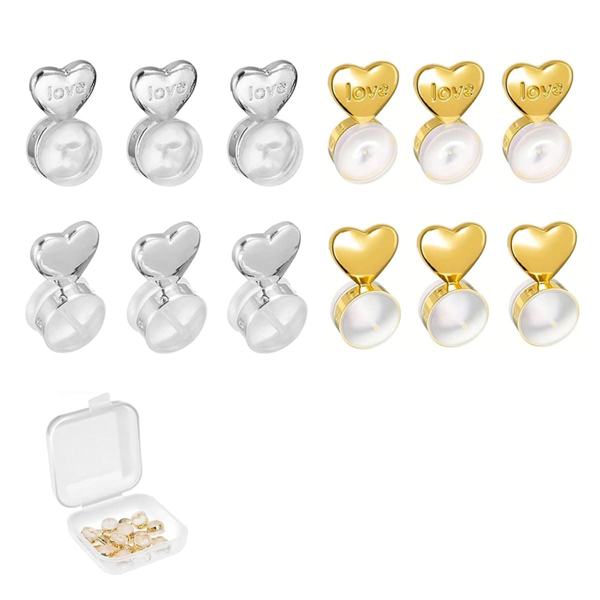 SANNIDHI® Earring Support for Heavy Earrings Heart Sharp Earrings Back Stopper for Studs Dangle Earring Silicone Backs with Box