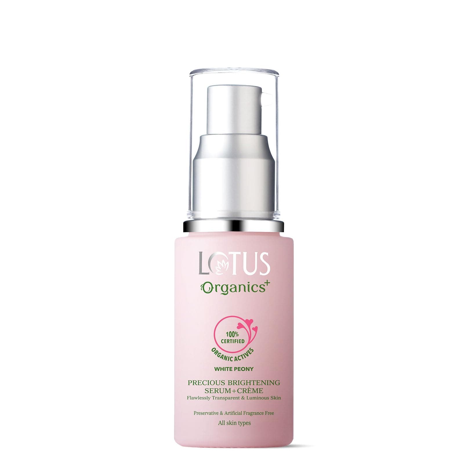 Lotus Organics+ Precious Face Serum + Cream | 100% Certified Organic White Peony| Fades Dark Spots, Blemishes & Pigmentation | All Skin Types | For Women and Men|30g
