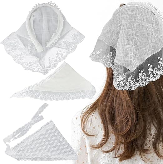 WUDIQ Hair Scarf for Women Head Scarf for Girls Hair Bands Bandana White Lace Headband for Women Bandana Scarf for Girls Stylish Sweet Lace