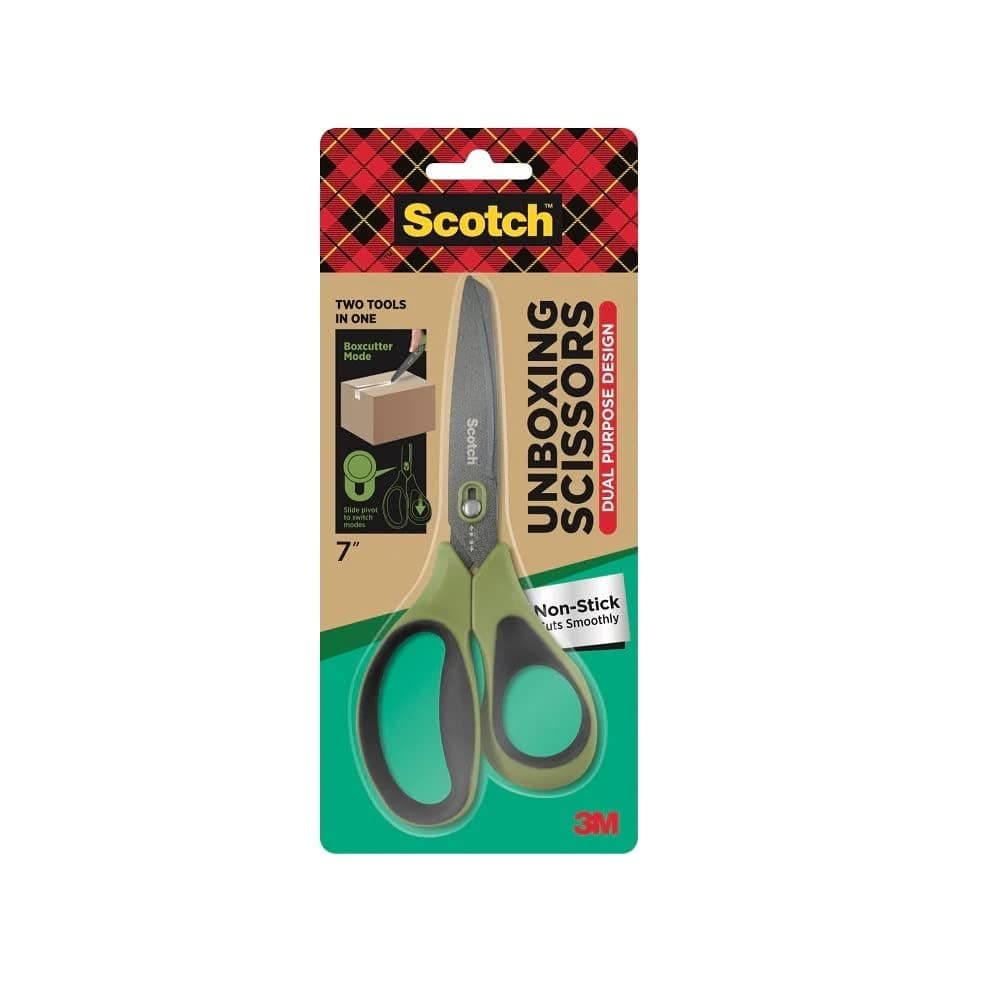 3M Scotch Dual-Purpose Scissor Cum Cutter | Universal Tool for Unboxing, Box Cutting, Art & Craft with Durable Design, Soft Grip, Non-Stick & Safe Blades, Left and Right Hand, Green